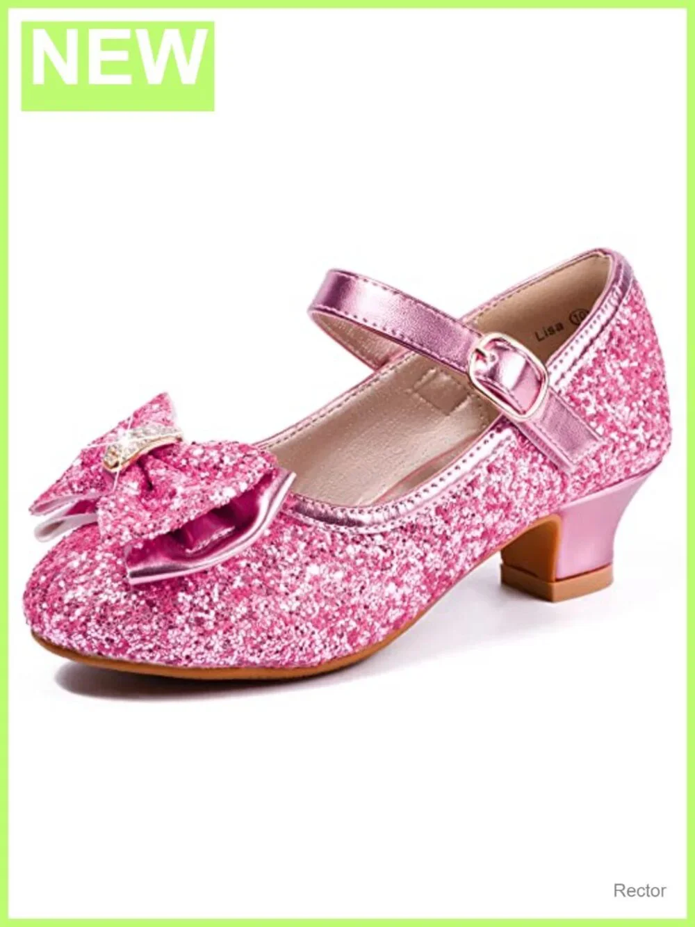 Girls Sparkle Sequin Mary Jane Heels Hook & Loop Dress Shoes